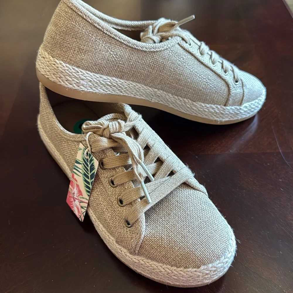 Tommy Bahama Galana Shimmer Tan Canvas Espadrille Sneakers Size  7.5